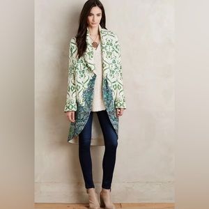 Moth Anthropologie Women’s Green and Cream Sugar Pine Sweater Coat Jacket Size M
